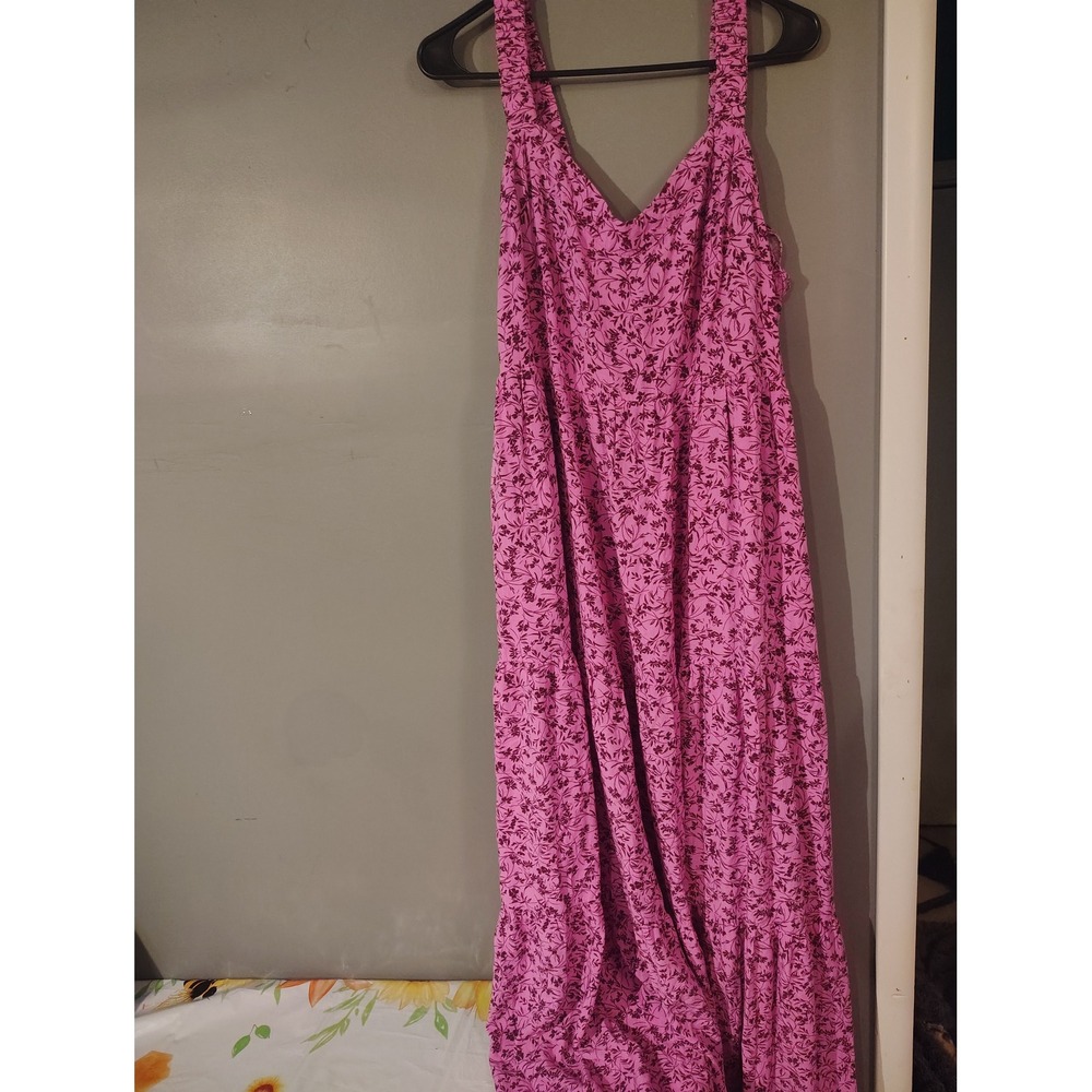 Terra & Sky Pink Floral Tiered Maxi Dress Sleeveless Smocked Back Plus Size 1X
